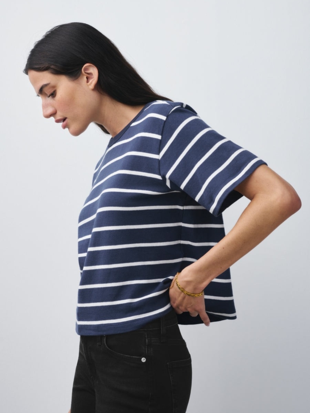AYR The Practice Tee Dime Knit Short Sleeved Tee Shirt - Navy White Stripe - XL - Picture 8 of 14